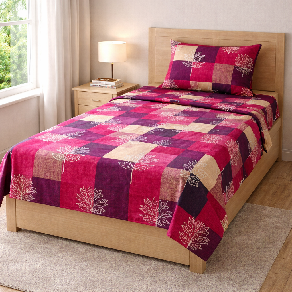 Premium Single Bed Pure Cotton Bedsheet with Pillow Cover – Rich Colours, Superior Comfort  | AH17