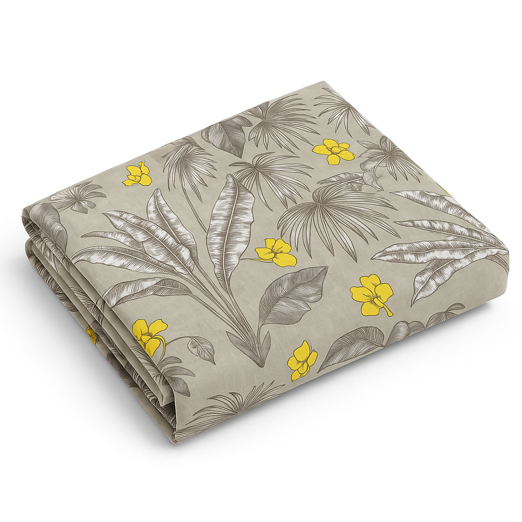 King Size 100% Pure Cotton Bedsheet | Beige & Yellow Tropical Floral Print | 275x275 cm | AHBLO08 | Soft & Breathable | 2 Pillow Covers
