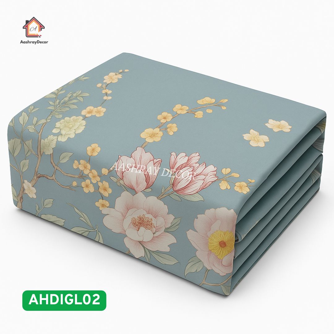 Aashray Decor Premium Cotton Floral Digital Printed Super King Size Bedsheet with 2 Pillow Covers – Soothing Teal Blossom (AHDIGL02)