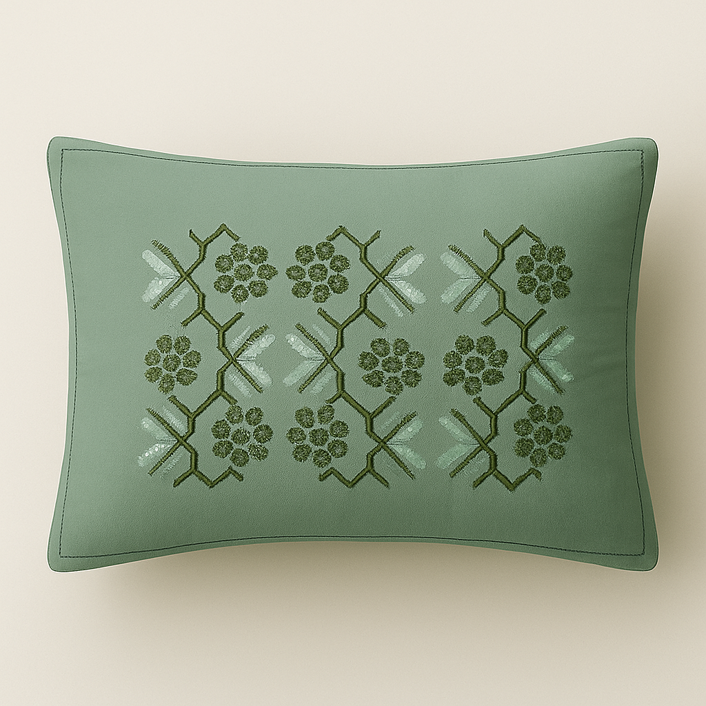 Aashray Decor Premium Embroidered Cotton Bedsheet Set - 275 x 275 cm | Green Elegance | With 2 Matching Pillow Covers (AHEMB02)