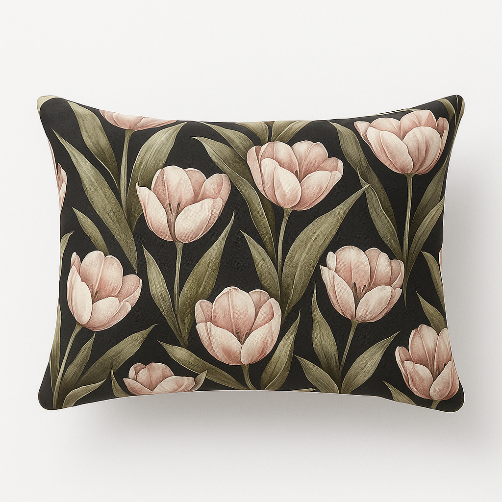 King Size 100% Pure Cotton Bedsheet | Hand-Painted Tulip Print | Charcoal Base | 275x275 cm | AHLIN02 | Soft, Breathable & Elegant