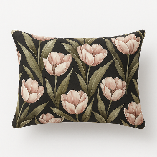 King Size 100% Pure Cotton Bedsheet | Hand-Painted Tulip Print | Charcoal Base | 275x275 cm | AHLIN02 | Soft, Breathable & Elegant