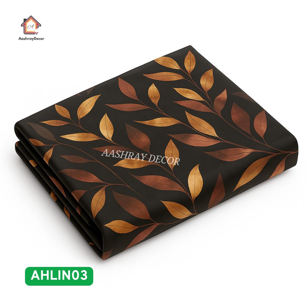 100% Pure Cotton King Size Bedsheet | Earthy Leaf Print on Charcoal Black Base | 275x275 cm | AHLIN03 | Premium Luxury Look