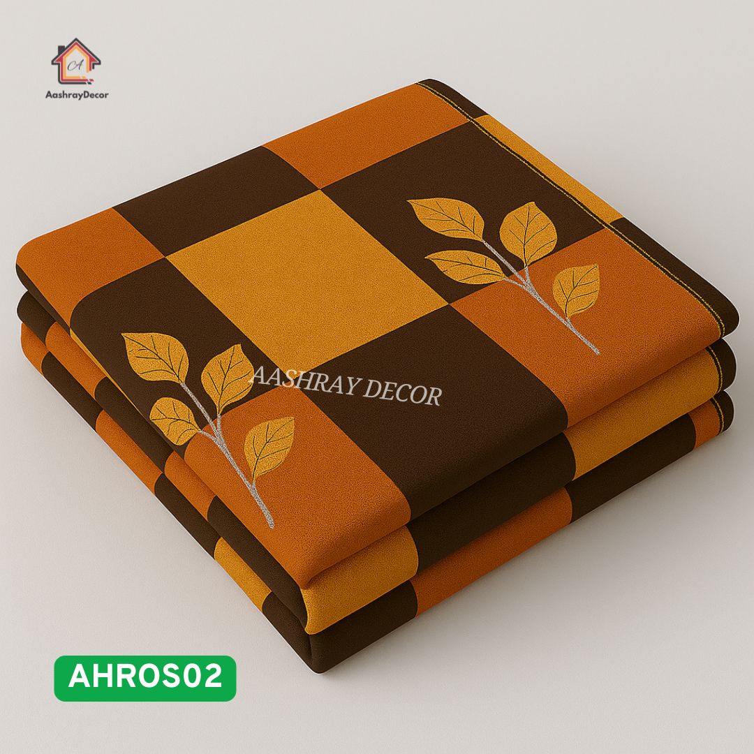 100% Pure Cotton Super King Size Bedsheet | Autumn Block Leaf Print | 275x290 cm | AHROS02 | Warm & Earthy Design