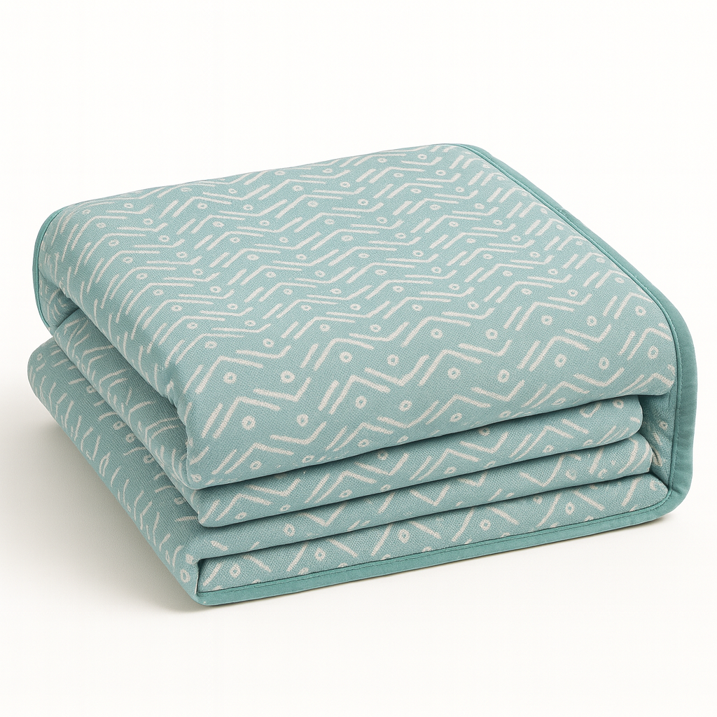 Reversible Cotton Single Bed Dohar – Aqua Blue Chevron & Geometric