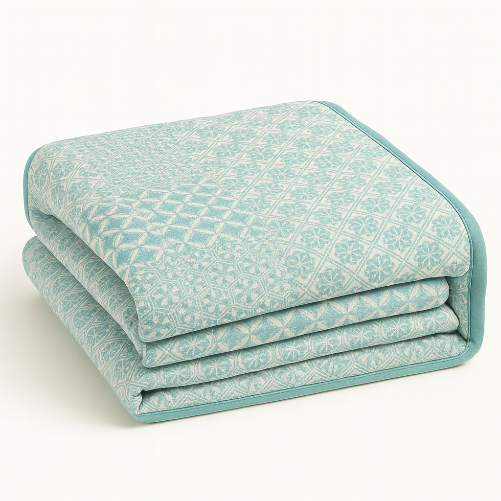 Reversible Cotton Single Bed Dohar – Aqua Blue Chevron & Geometric
