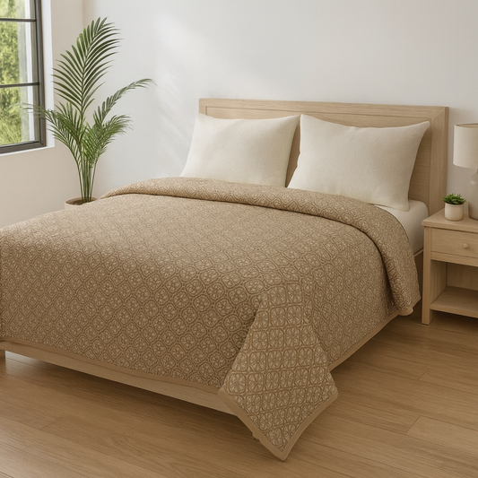 Premium Reversible Cotton Dohar Set – Floral Beige & Classic Motif