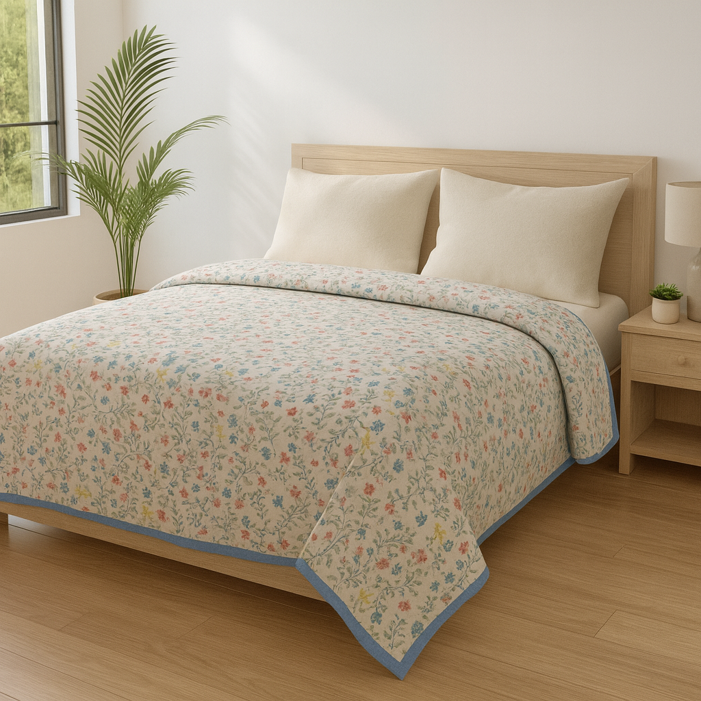 Premium Reversible Cotton Dohar Set – Floral Pastels & Blue Geometric