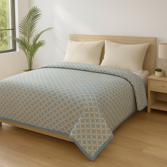 Premium Reversible Cotton Dohar Set – Floral Pastels & Blue Geometric