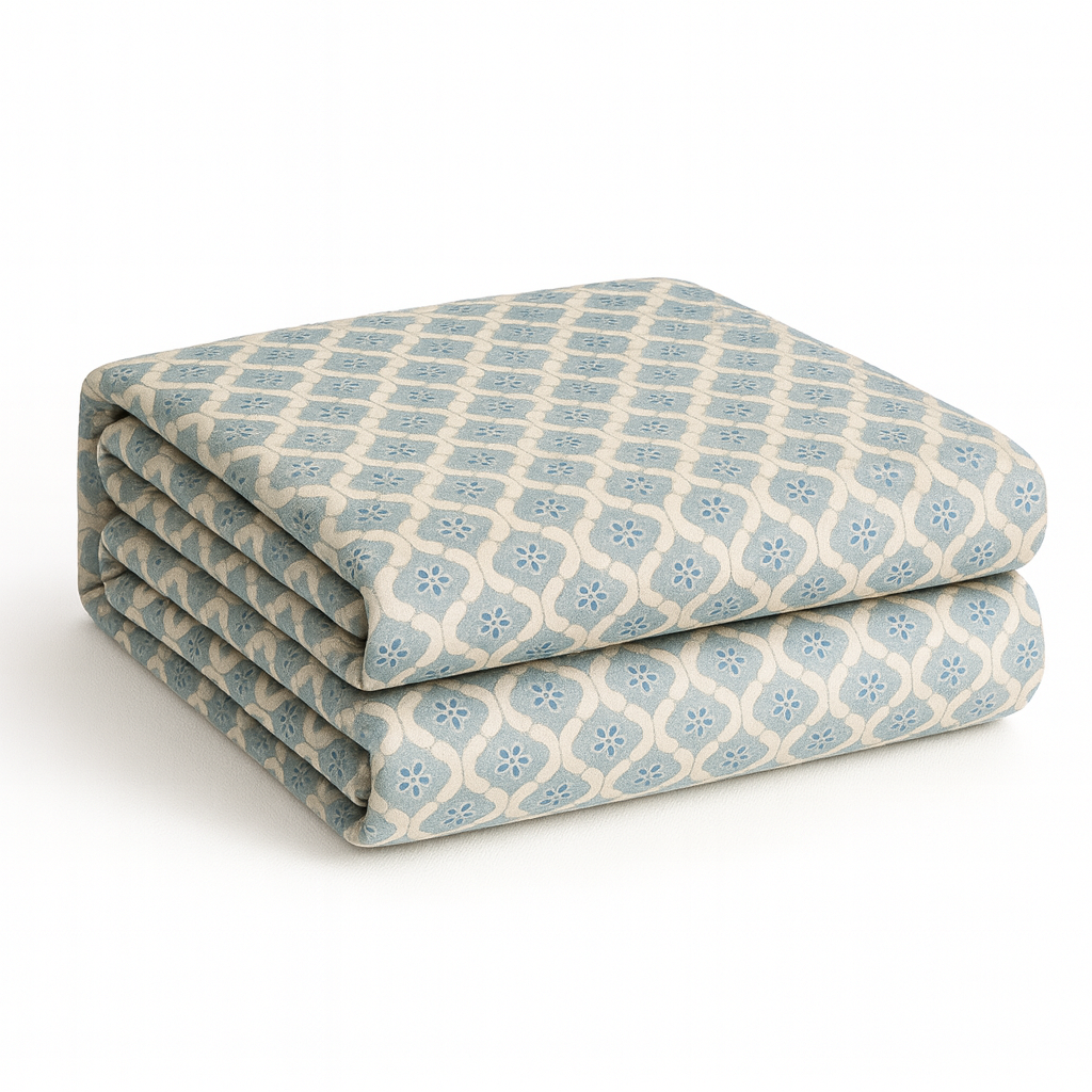 Premium Reversible Cotton Dohar Set – Floral Pastels & Blue Geometric