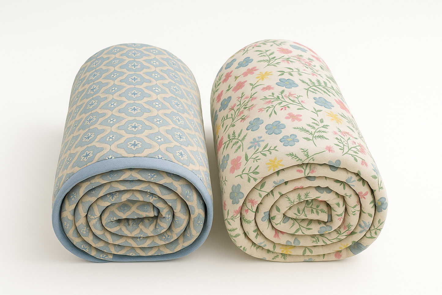 Premium Reversible Cotton Dohar Set – Floral Pastels & Blue Geometric