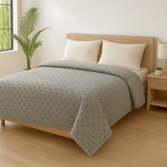 Premium Reversible Cotton Dohar Set – Blue Floral & Grey Motif