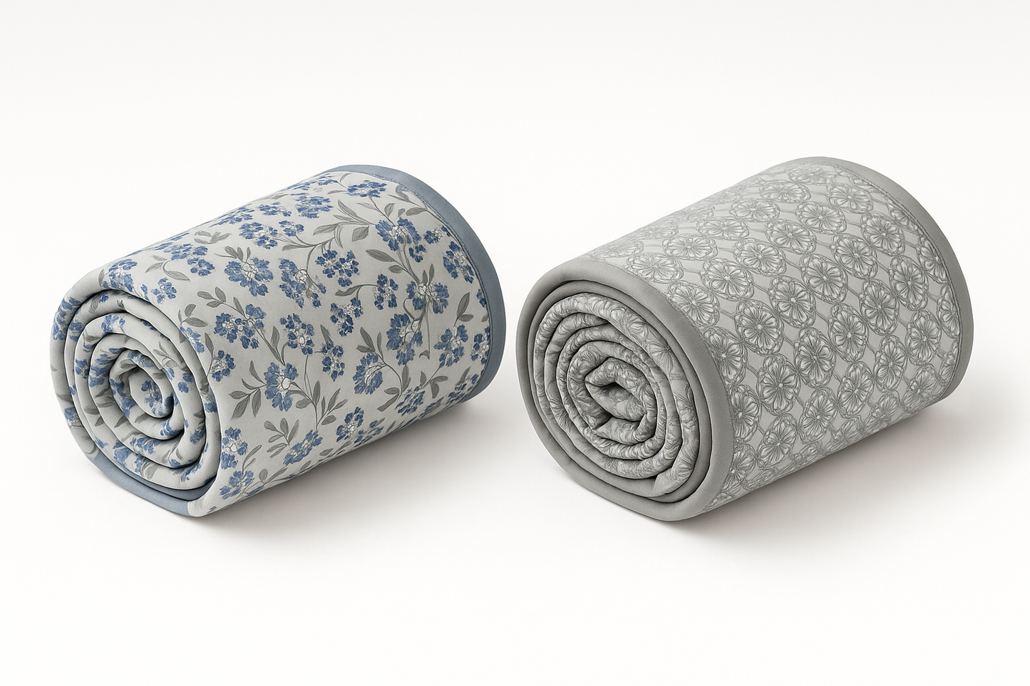 Premium Reversible Cotton Dohar Set – Blue Floral & Grey Motif