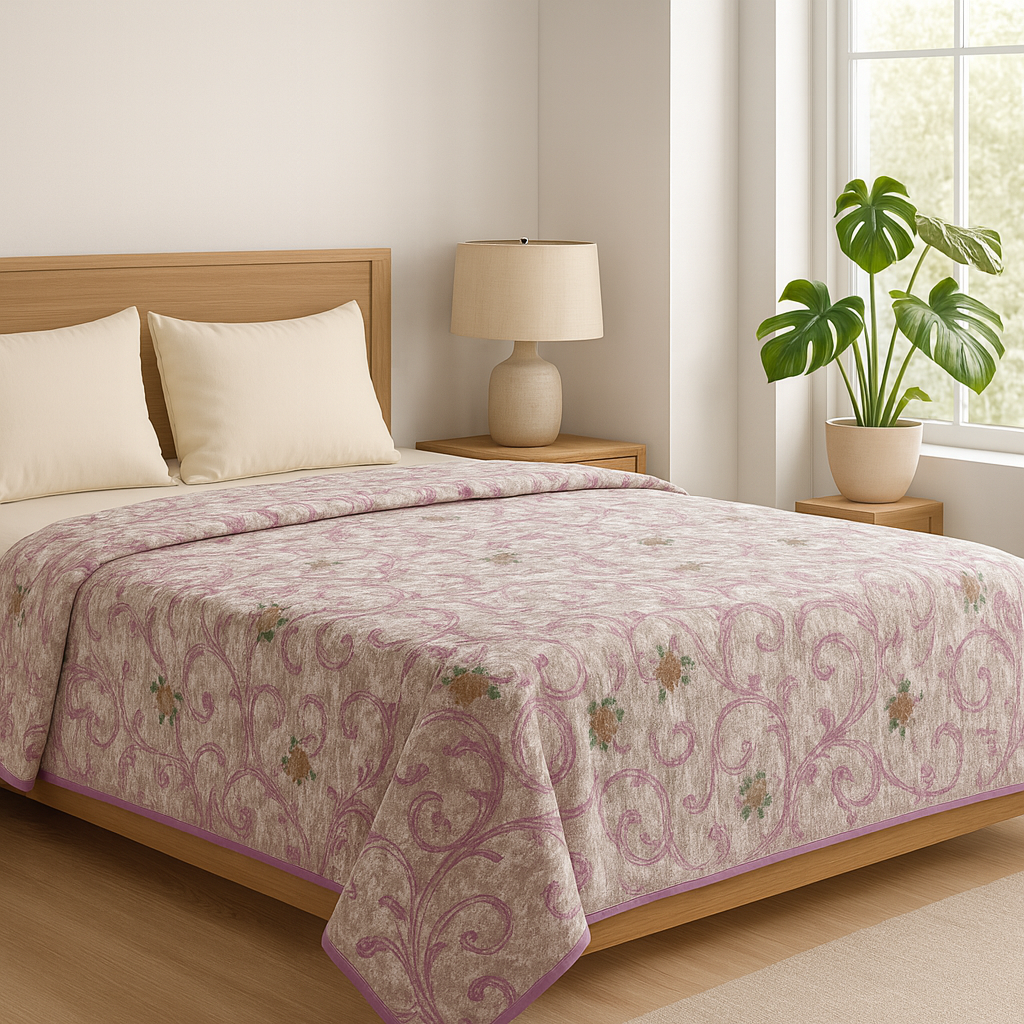 Reversible Cotton Single Bed Dohar – Floral Vines & Subtle Leaf Motif