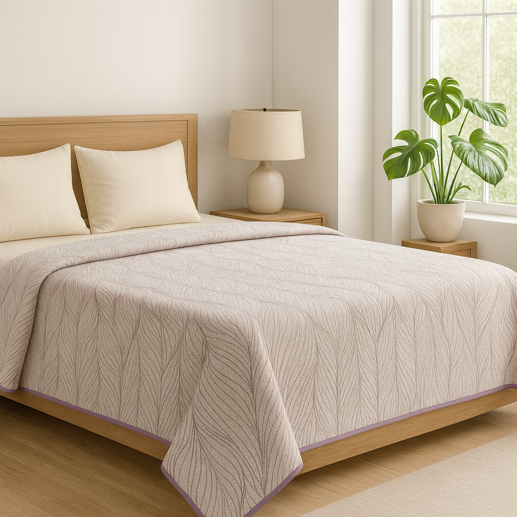 Reversible Cotton Single Bed Dohar – Floral Vines & Subtle Leaf Motif