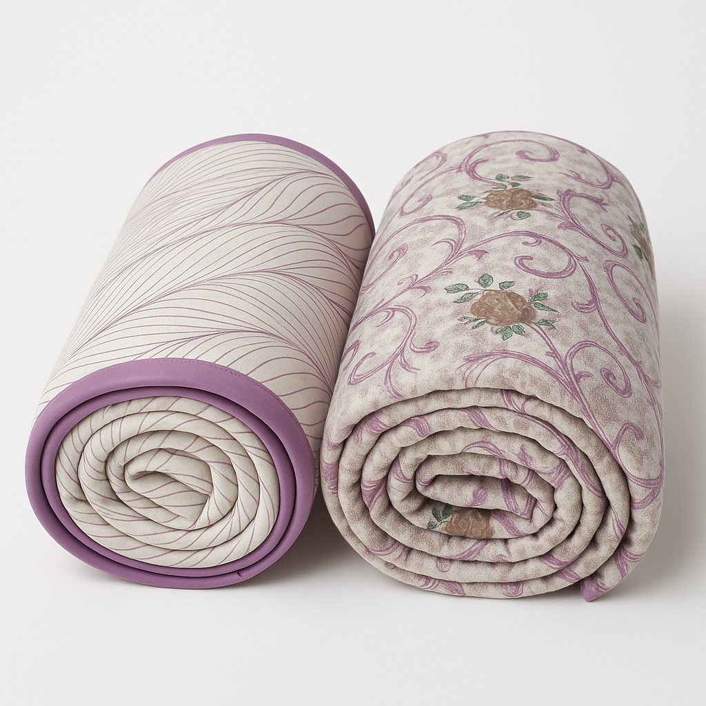 Reversible Cotton Single Bed Dohar – Floral Vines & Subtle Leaf Motif