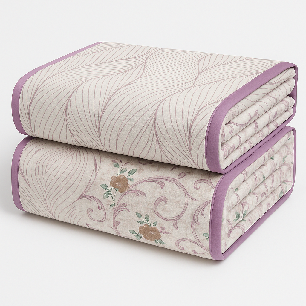 Reversible Cotton Single Bed Dohar – Floral Vines & Subtle Leaf Motif