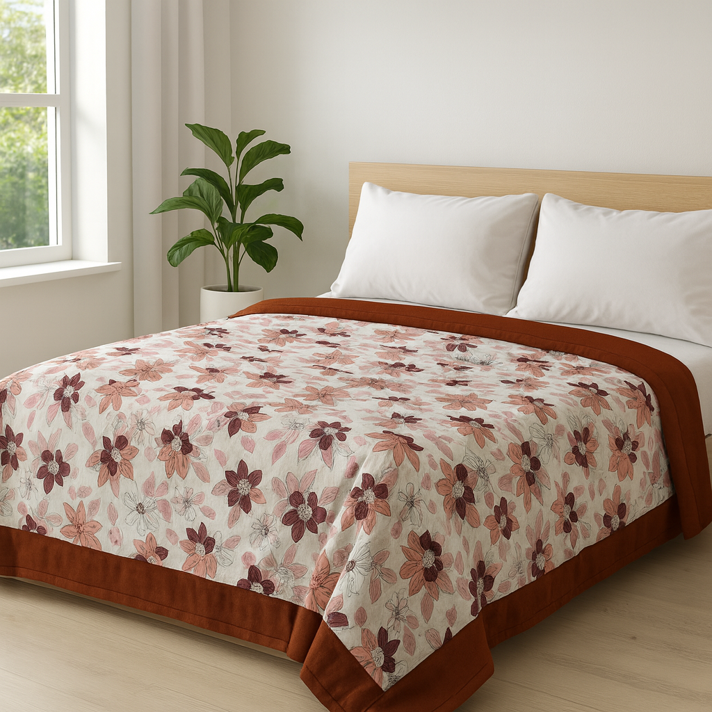 Aashray Decor’s Reversible Cotton Double Bed Dohar – Floral & Polka Print