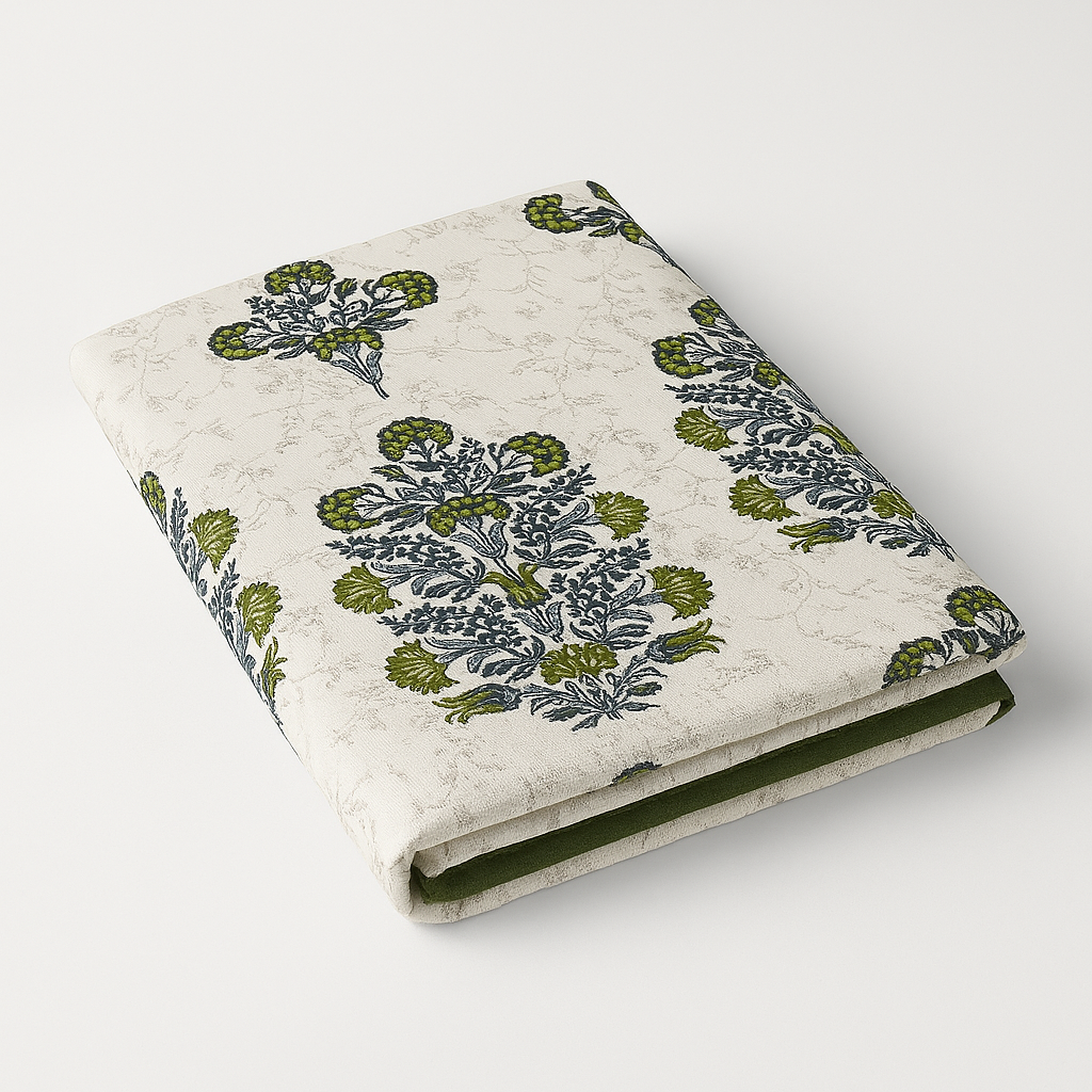 Reversible Cotton 2 Piece Single Bed Dohar (Green Floral & Grey)