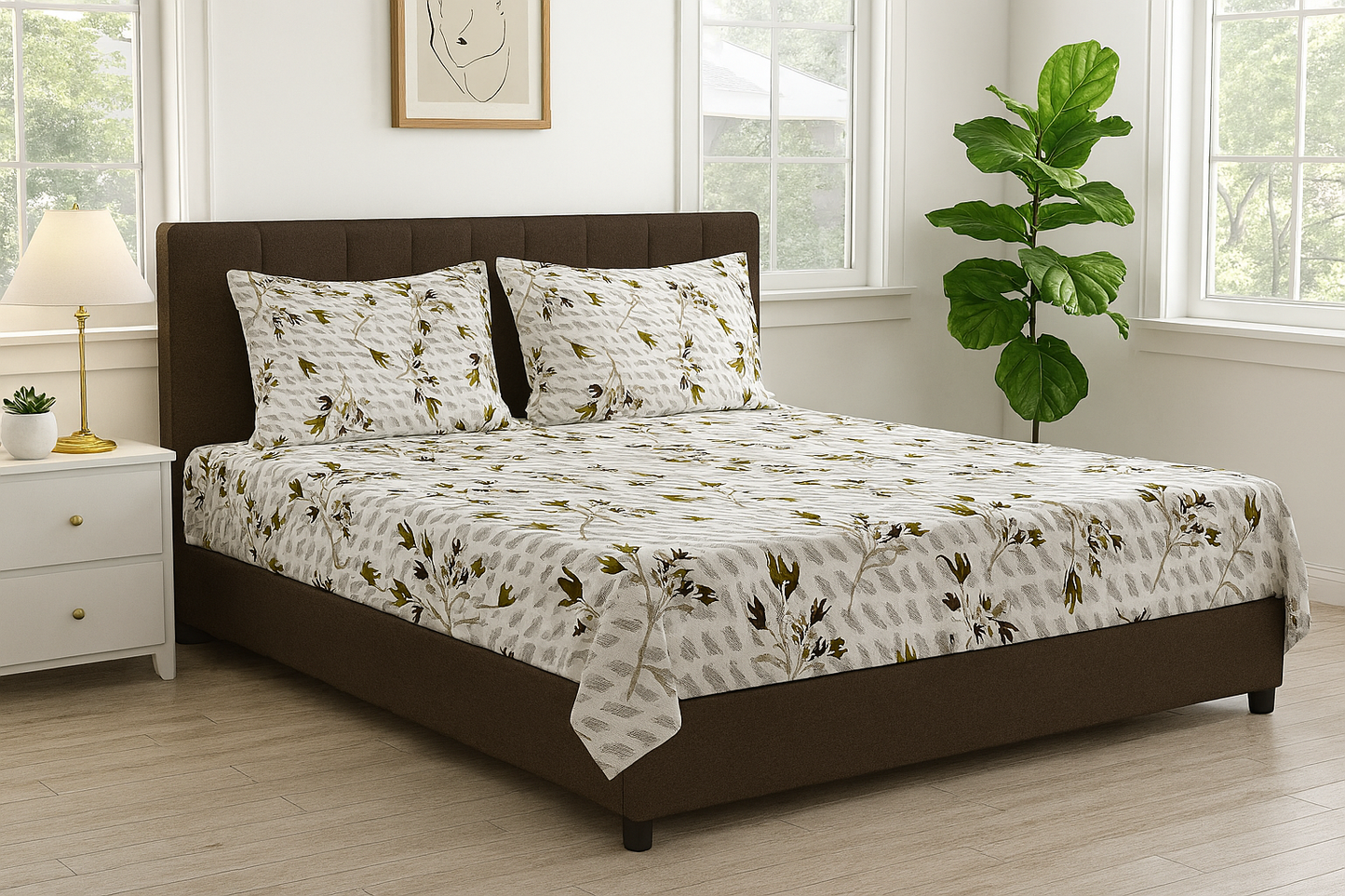 Cotton Super King Size Bedsheet with Contrasting Pillow Cases | Soft & Breathable | Premium 116 x 116 Inches