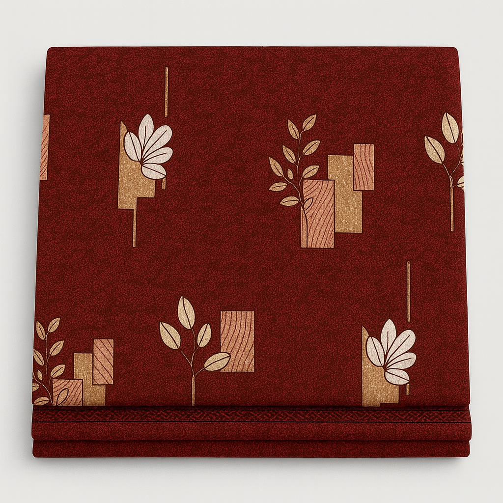 Rustic Maroon Leaf Patch – Cotton Super King Bedsheet 108 x 120 inches | 100% Pure Cotton|AHPO14