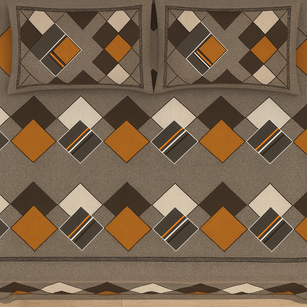 Geometric Argyle Cotton Bedsheet Set – Double Bed (90×108 inches) | 2 Pillow Covers | AHST21