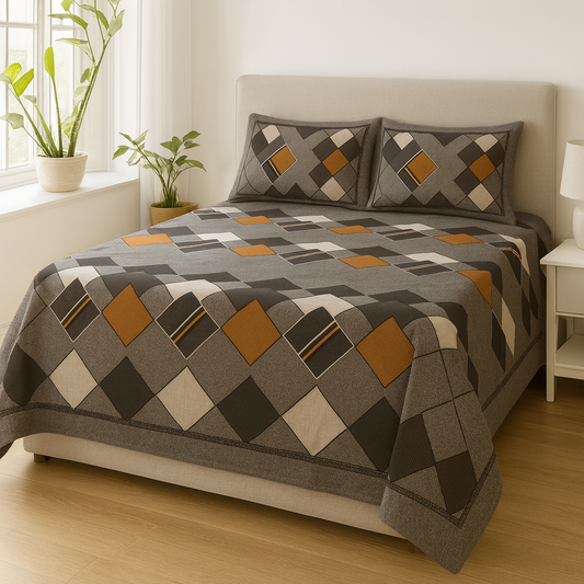 Geometric Argyle Cotton Bedsheet Set – Double Bed (90×108 inches) | 2 Pillow Covers | AHST21