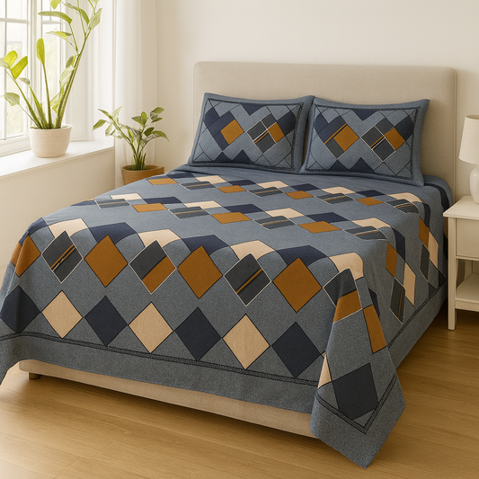 Geometric Cotton Double Bedsheet Set – Modern & Stylish (90×108 inches) | AHST20