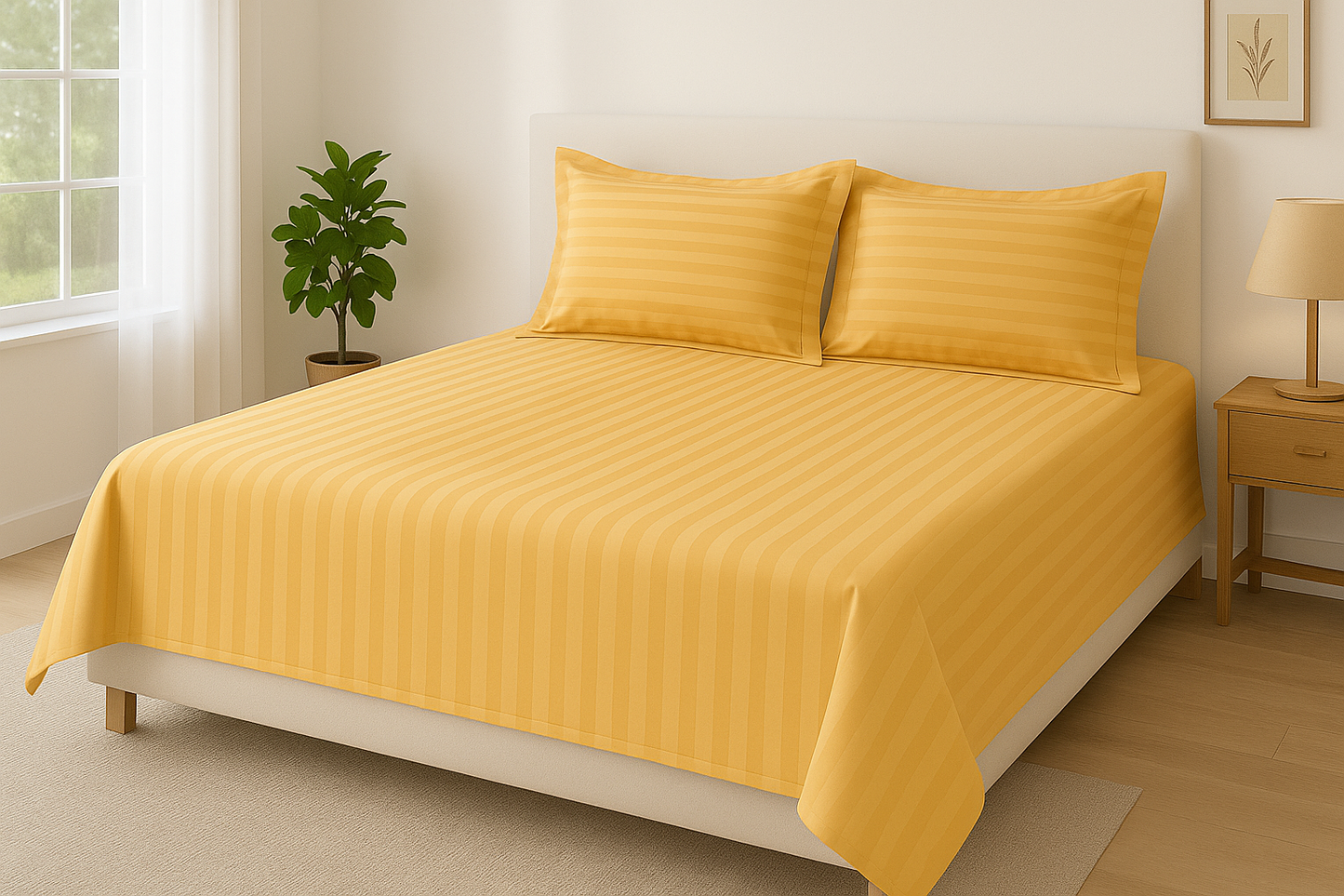 Mustard Striped 100% Cotton King Bedsheet Set | 300 TC | GGP05