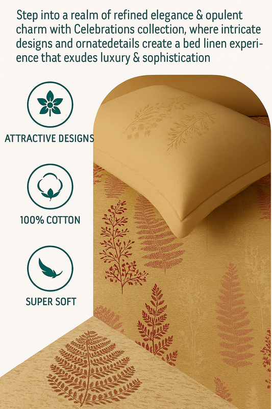 Sukhshala Super King Bedsheet Set | 210 TC Cotton| 2 Pillow Covers | AHED9