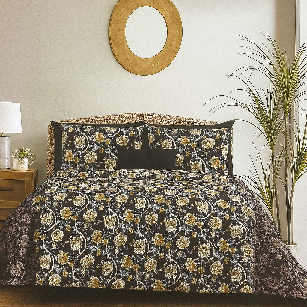 TANVAS Super King Bedsheet Set 108 x 120 cm| 210 TC Cotton|2 Pillow Covers | 100% COTTON | UNBLEACHED | UNIQUE DESIGNS | AHPO3
