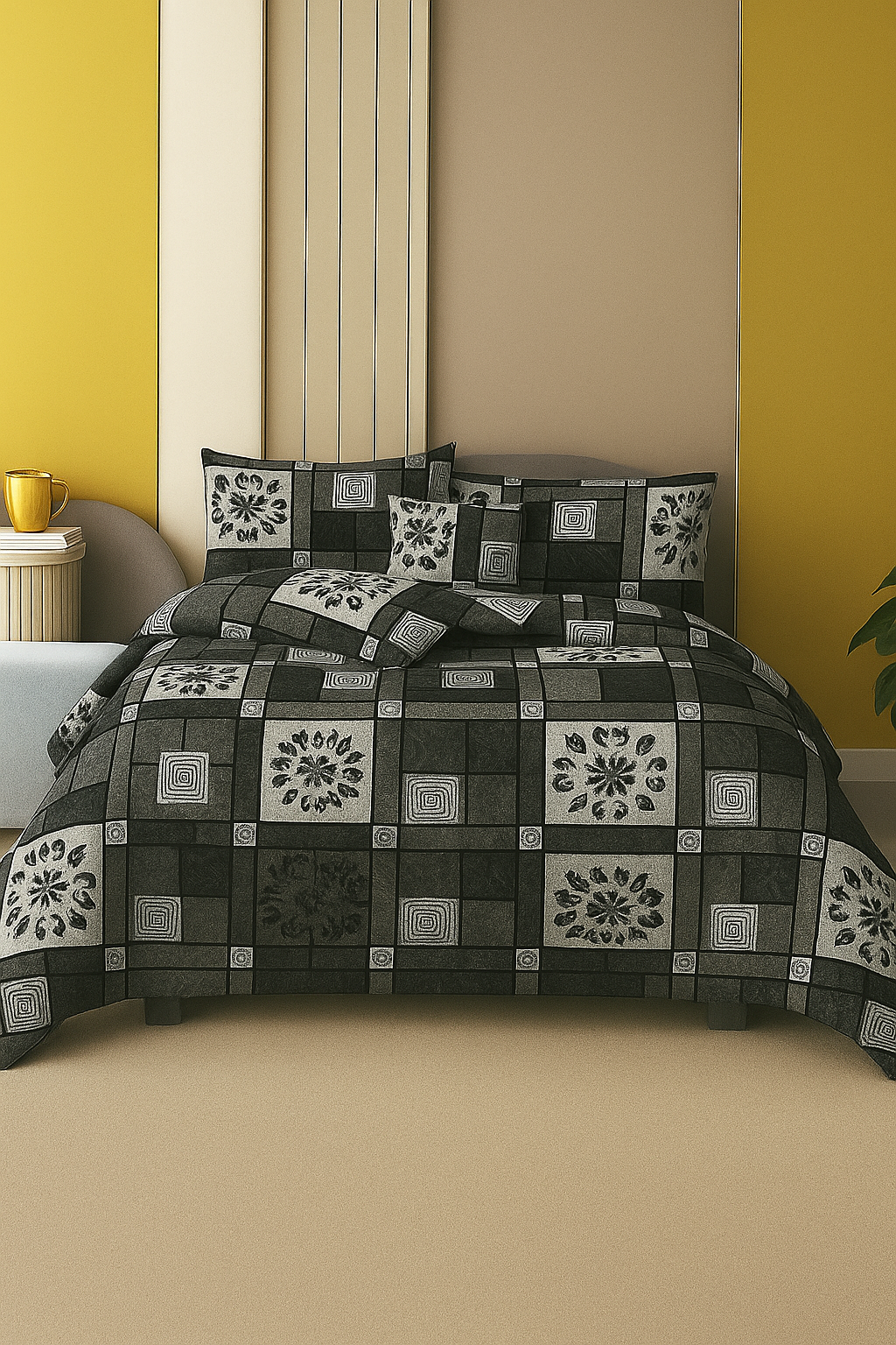 TANVAS Super King Bedsheet Set 108 x 120 cm| 210 TC Cotton|2 Pillow Covers | 100% COTTON | UNBLEACHED | UNIQUE DESIGNS | AHPO5