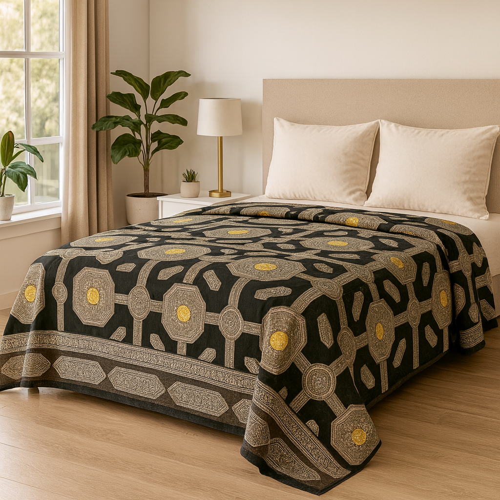 Premium Black Mandala Pattern Cotton Bedsheet with Maroon Accents – Queen Size | Aashray Decor | AHST13