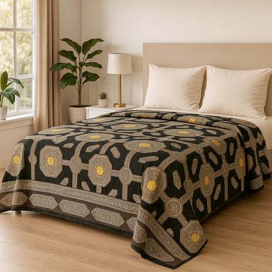 Premium Black Mandala Pattern Cotton Bedsheet with Maroon Accents – Queen Size | Aashray Decor | AHST13