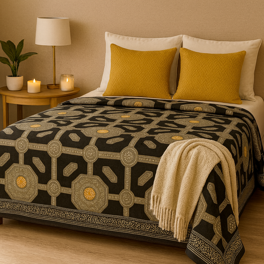 Aashray Decor Pure Cotton Queen Bedsheet – Black Heritage Mandala Design (90×108 inches)  | AHST14