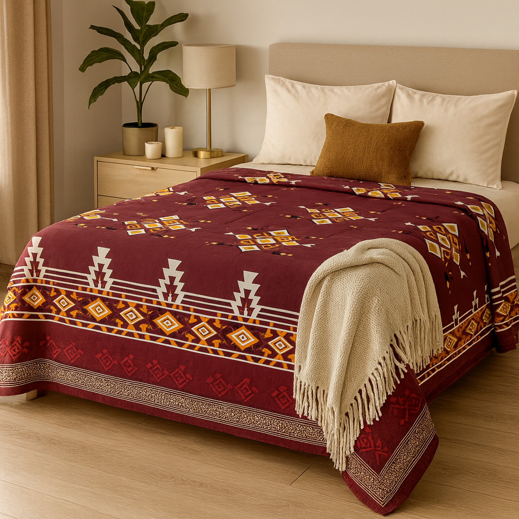 Nivriti Collection | Maroon Tribal Weave (Queen Size 90×108) | AHST16