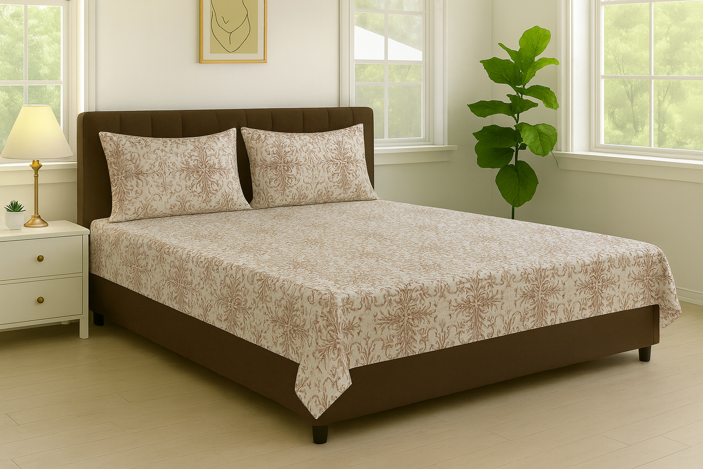 100% Cotton Super King Size Bedsheet with Contrasting Pillow Cases | Soft & Breathable | Premium 116 x 116 Inches (AHFPTBS04)