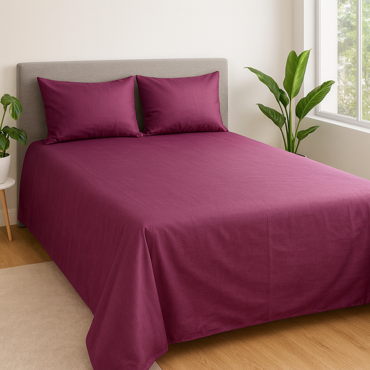 Aashray Decor 100% Cotton Double Bed Bedsheet with 2 Pillow Covers | King Size (275 x 275 cm) | Solid Maroon Color | Soft, Breathable & Durable Fabric