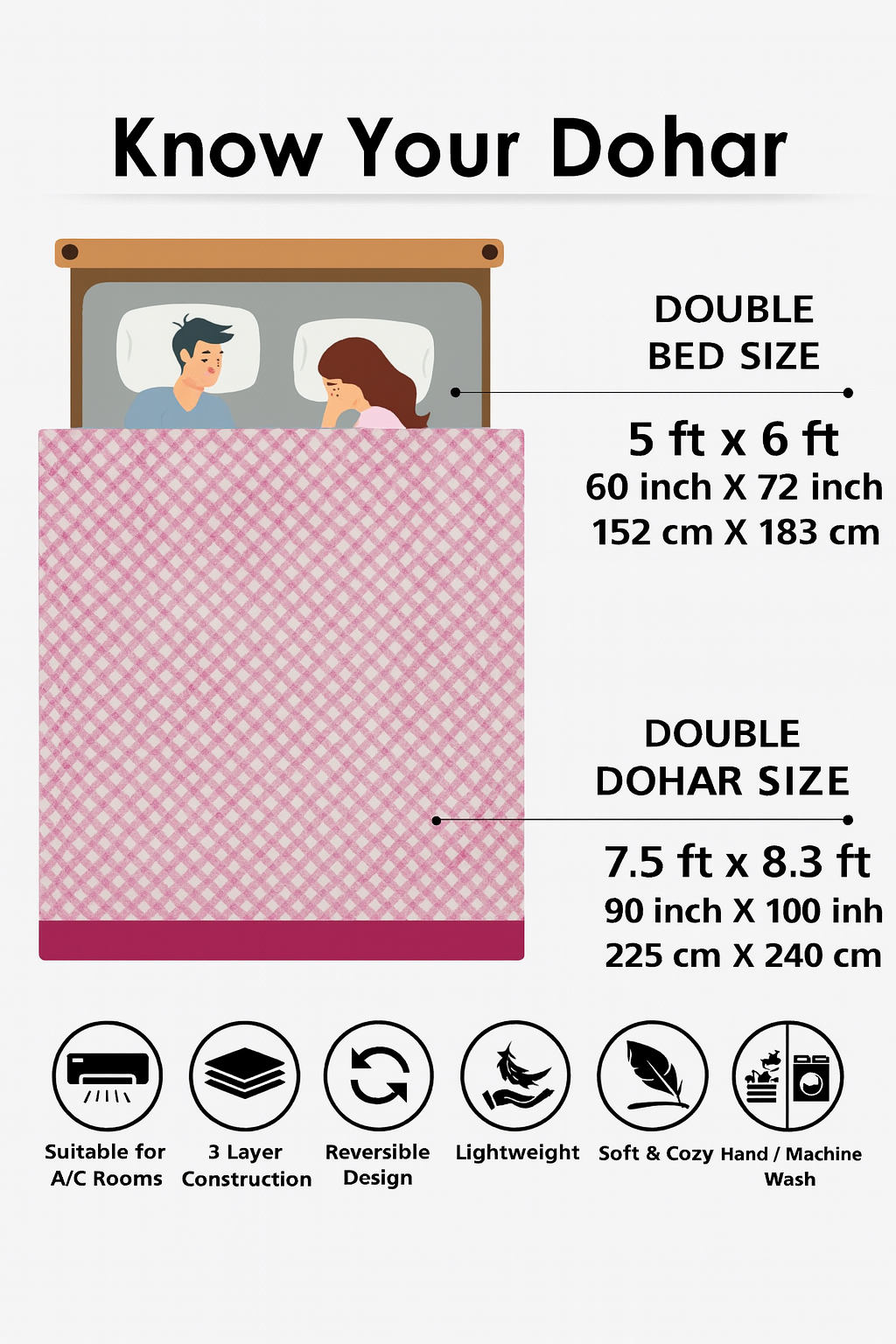 Cotton Reversible Double Bed Dohar – Mustard & Beige Elegance | AC Blanket for All Seasons (Queen)