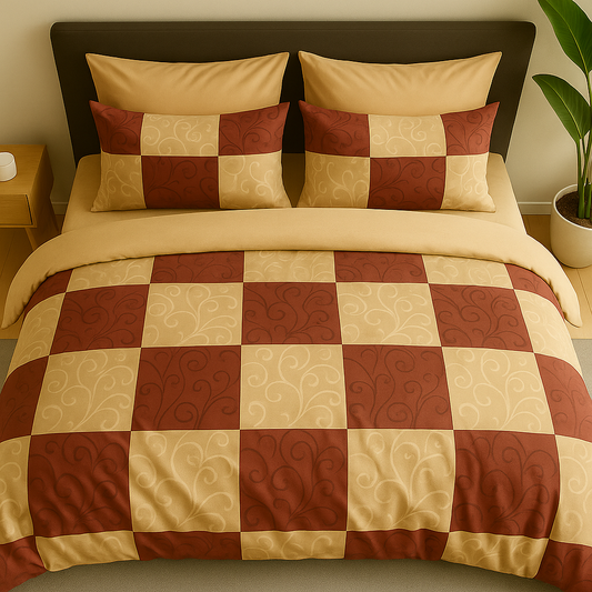 TANVAS Super King Bedsheet Set 108 x 120 cm| 210 TC Cotton|2 Pillow Covers | 100% COTTON | UNBLEACHED | UNIQUE DESIGNS | AHPO11