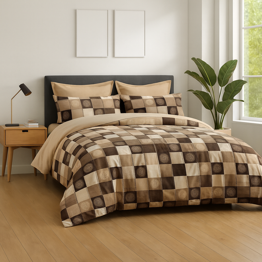 TANVAS Super King Bedsheet Set 108 x 120 cm| 210 TC Cotton|2 Pillow Covers | 100% COTTON | UNBLEACHED | UNIQUE DESIGNS | AHPO8