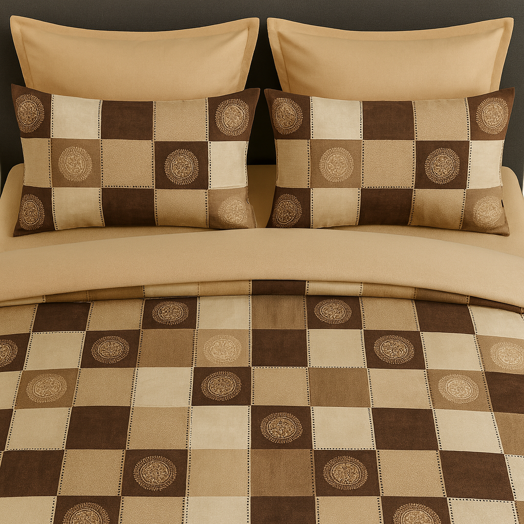 TANVAS Super King Bedsheet Set 108 x 120 cm| 210 TC Cotton|2 Pillow Covers | 100% COTTON | UNBLEACHED | UNIQUE DESIGNS | AHPO8