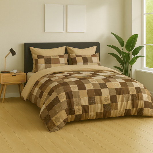 TANVAS Super King Bedsheet Set 108 x 120 cm| 210 TC Cotton|2 Pillow Covers | 100% COTTON | UNBLEACHED | UNIQUE DESIGNS | AHPO7