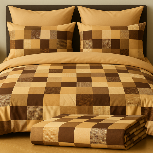 TANVAS Super King Bedsheet Set 108 x 120 cm| 210 TC Cotton|2 Pillow Covers | 100% COTTON | UNBLEACHED | UNIQUE DESIGNS | AHPO7