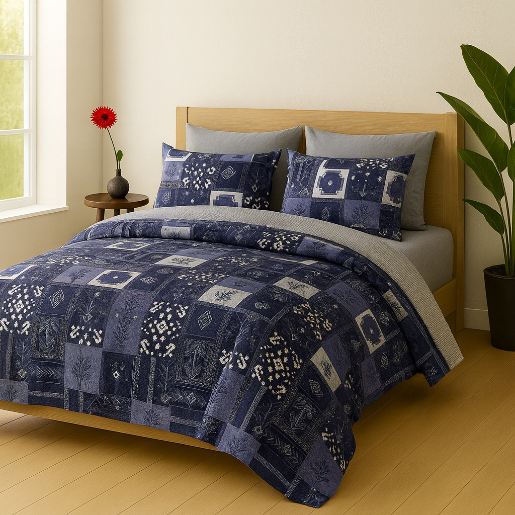TANVAS Super King Bedsheet Set 108 x 120 cm| 210 TC Cotton|2 Pillow Covers | 100% COTTON | UNBLEACHED | UNIQUE DESIGNS | AHPO6