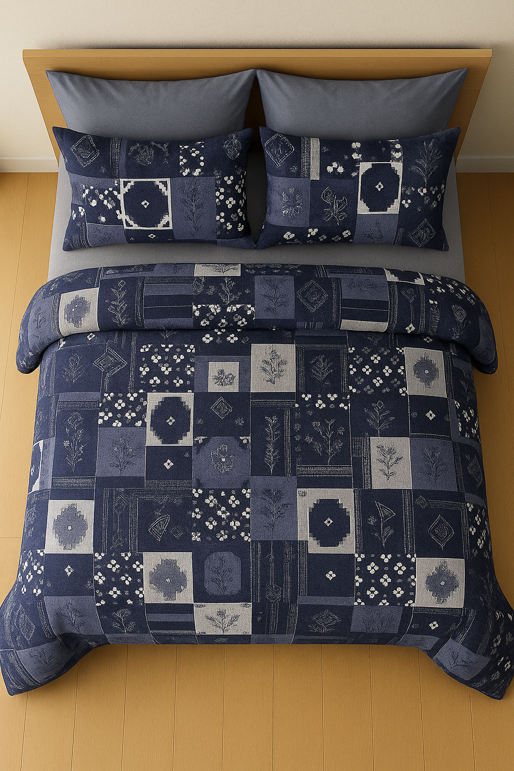 TANVAS Super King Bedsheet Set 108 x 120 cm| 210 TC Cotton|2 Pillow Covers | 100% COTTON | UNBLEACHED | UNIQUE DESIGNS | AHPO6