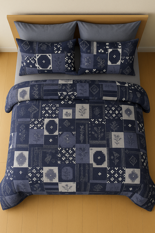 TANVAS Super King Bedsheet Set 108 x 120 cm| 210 TC Cotton|2 Pillow Covers | 100% COTTON | UNBLEACHED | UNIQUE DESIGNS | AHPO6
