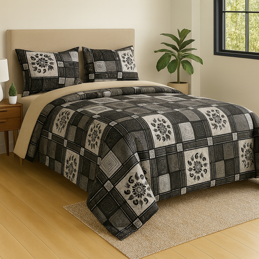 TANVAS Super King Bedsheet Set 108 x 120 cm| 210 TC Cotton|2 Pillow Covers | 100% COTTON | UNBLEACHED | UNIQUE DESIGNS | AHPO5