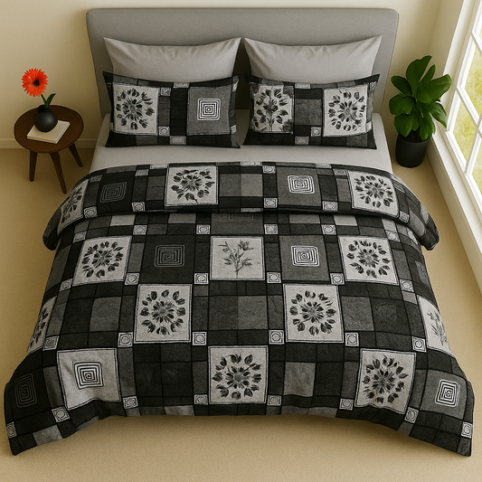 TANVAS Super King Bedsheet Set 108 x 120 cm| 210 TC Cotton|2 Pillow Covers | 100% COTTON | UNBLEACHED | UNIQUE DESIGNS | AHPO5
