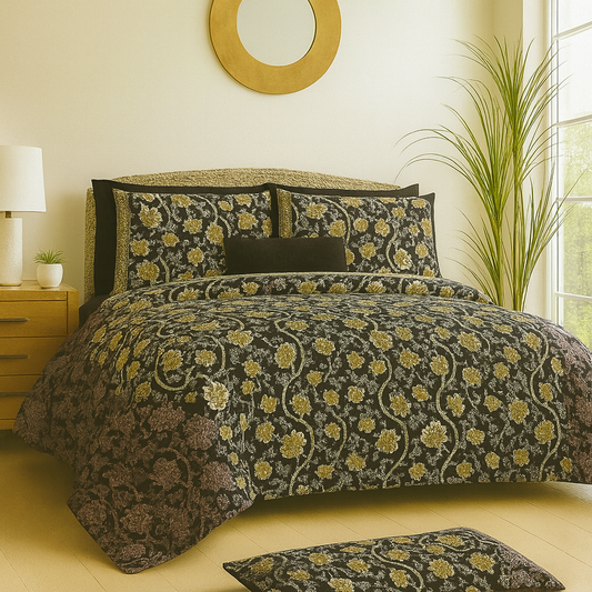 TANVAS Super King Bedsheet Set 108 x 120 cm| 210 TC Cotton|2 Pillow Covers | 100% COTTON | UNBLEACHED | UNIQUE DESIGNS | AHPO3